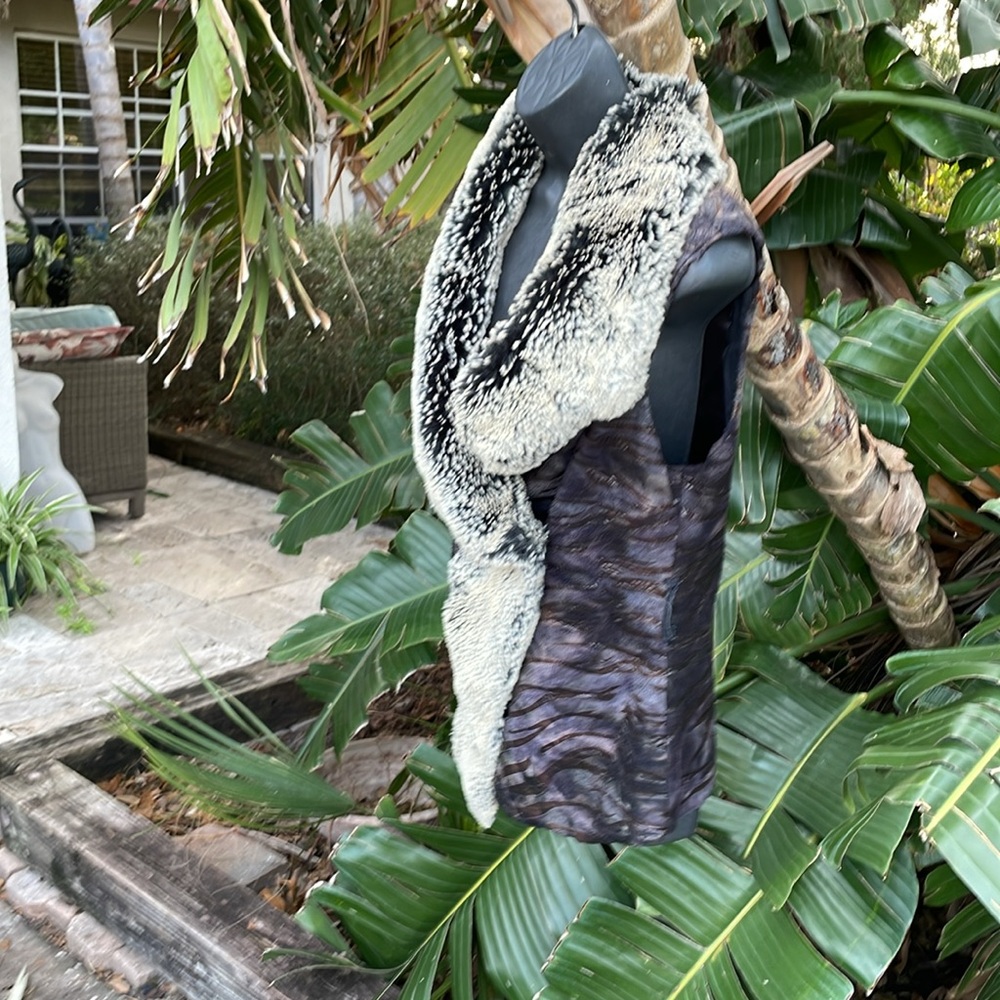 faux fur multimedia animal print vest